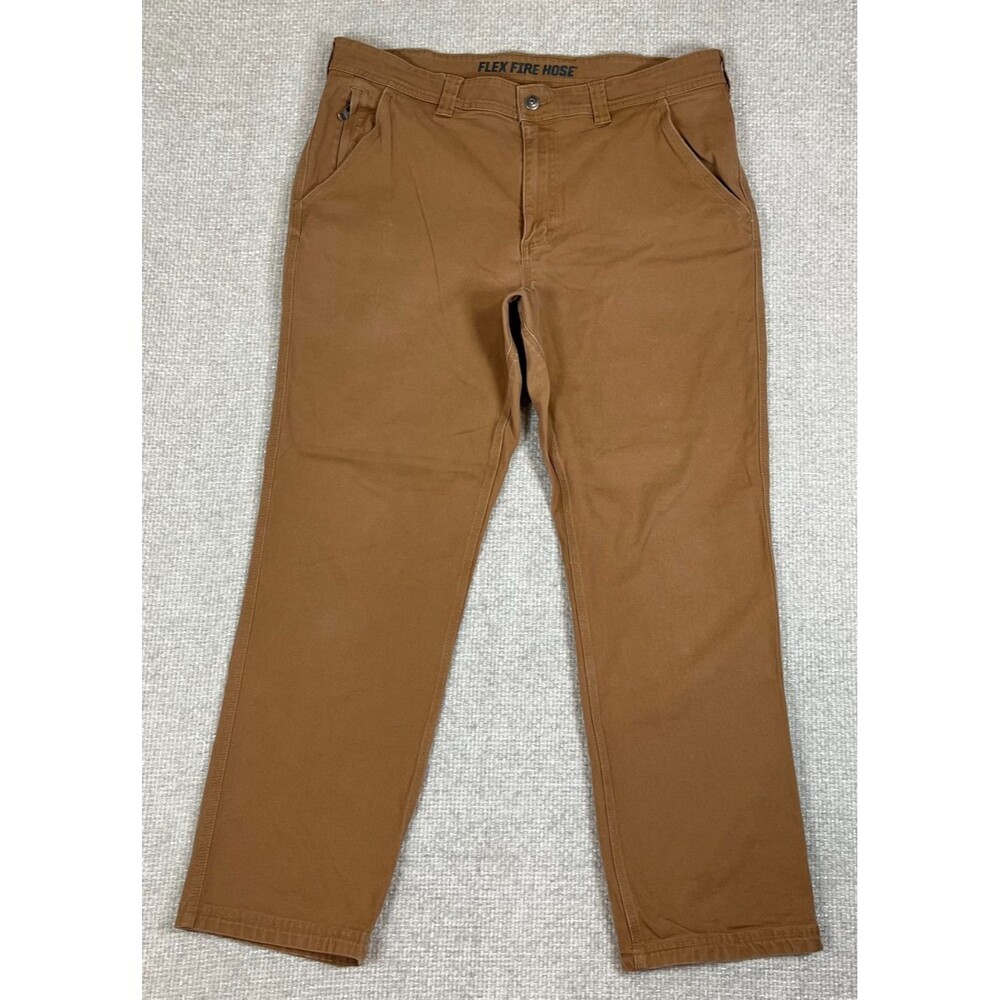 Duluth Trading Co. Flex Fire Hose Pants Men's 38x30 (Fits 37x29) Brown Canvas